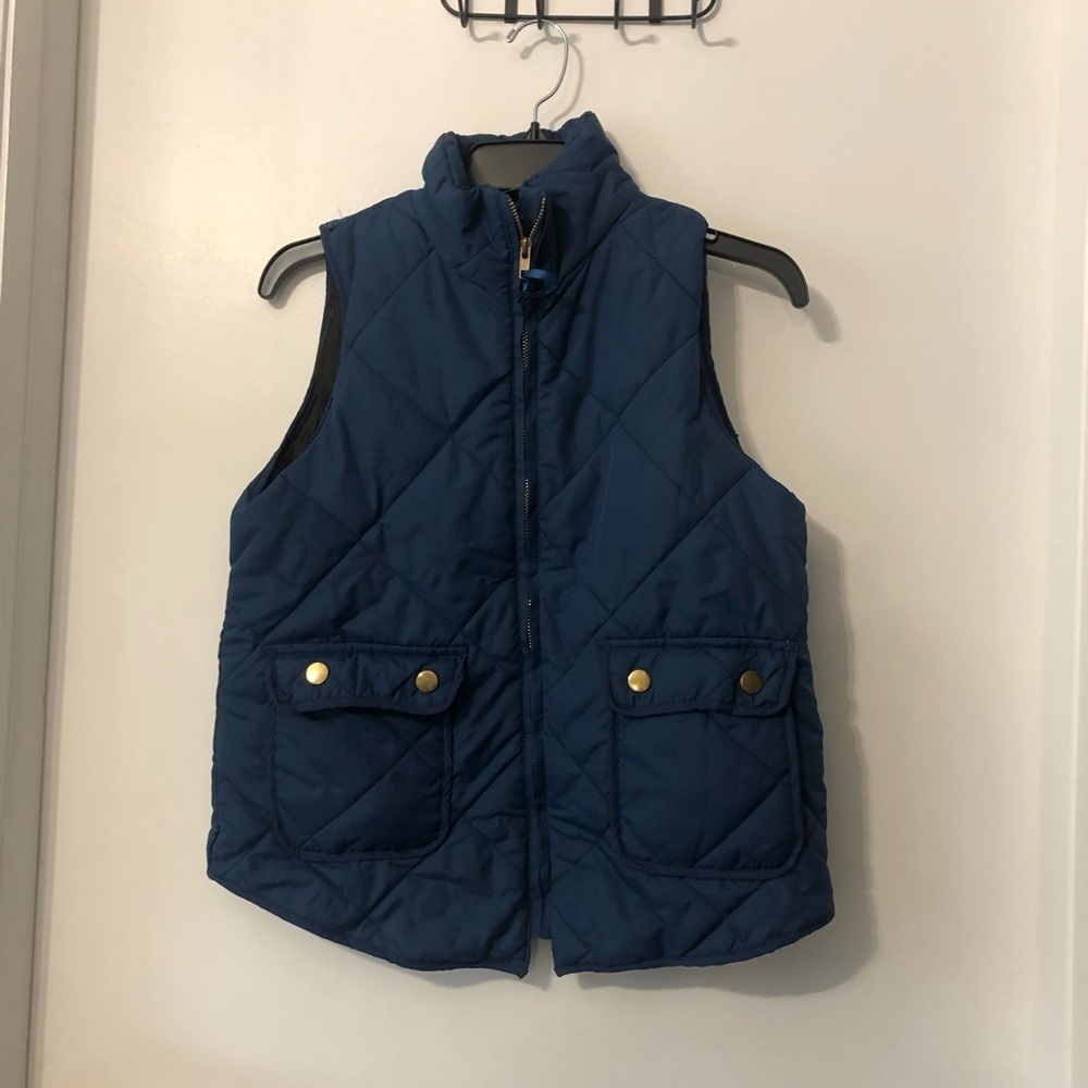 Girls Blue Quilted Vest‎ with Gold Snap Button Details Size Medium